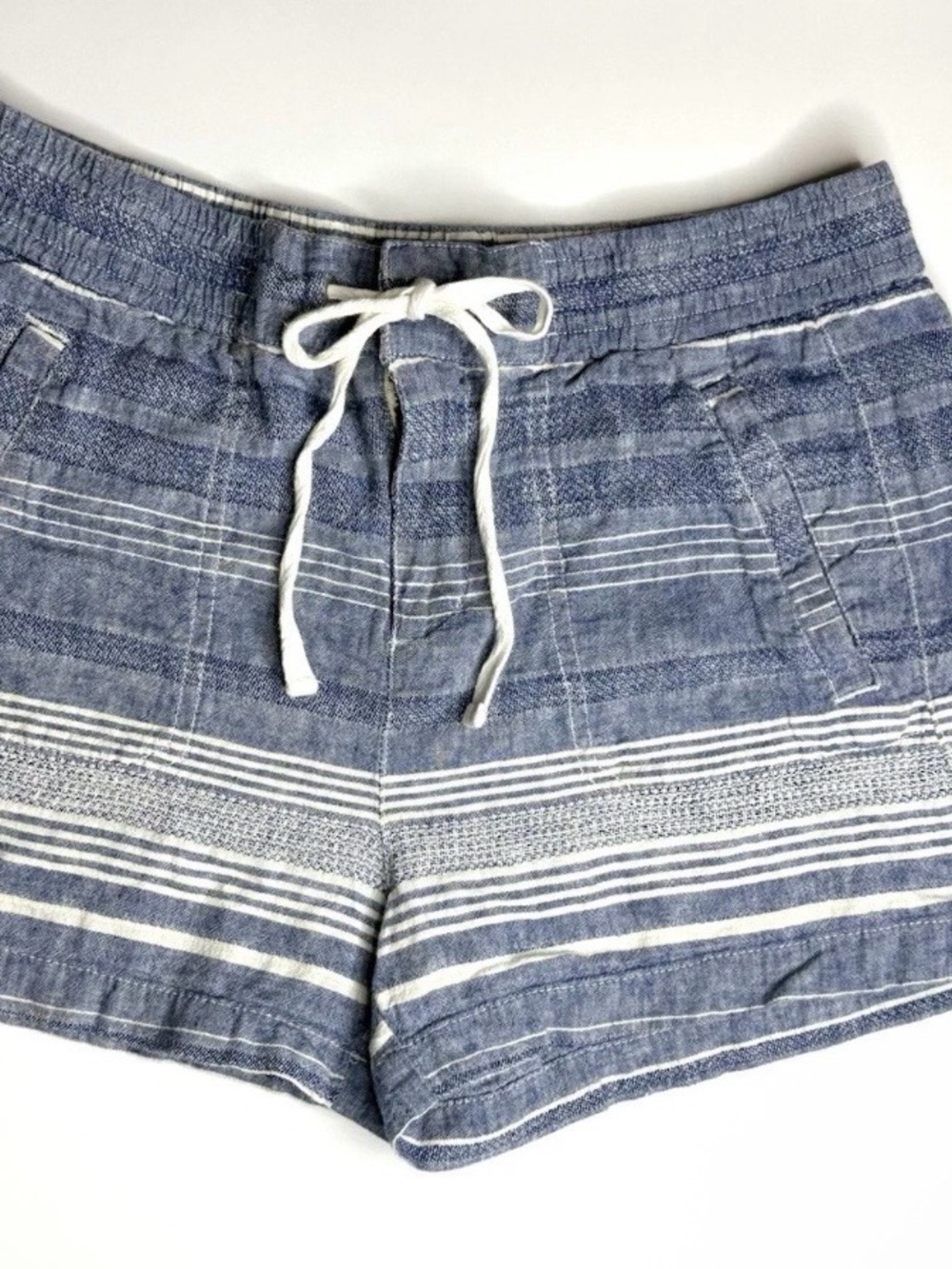 Lou & Grey Blue and White Striped Drawstring Athletic Shorts